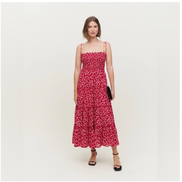 REFORMATION Nira tiered Maxi Dress Red 